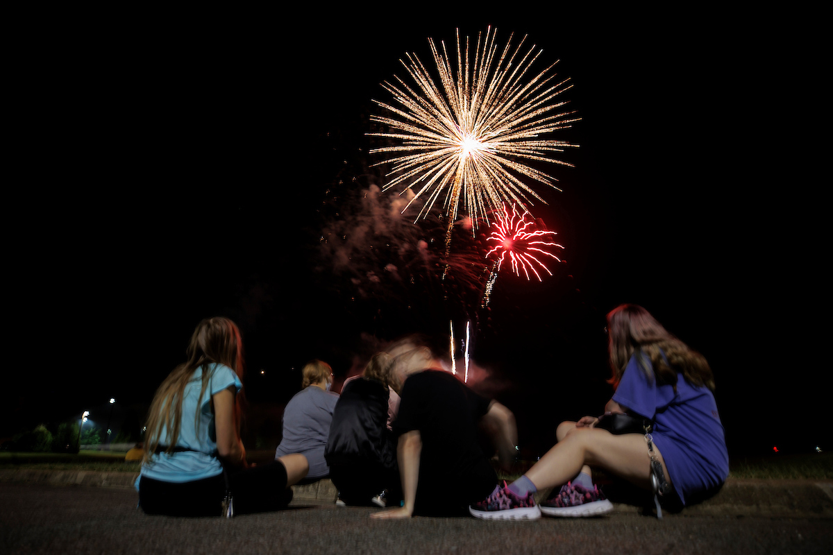 Fireworks light the sky over Pacer Pond during UT Martin homecoming week.