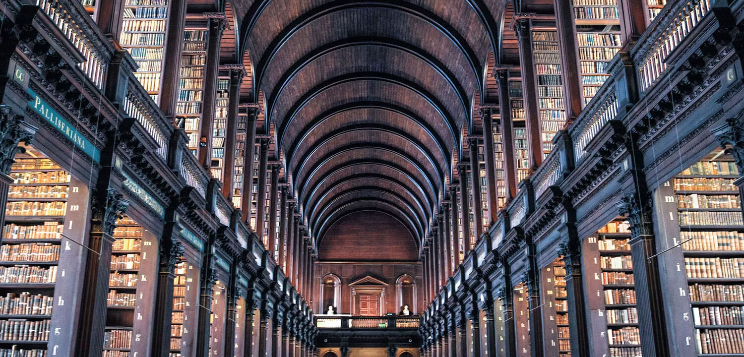 Large vaulted ceilings in a library